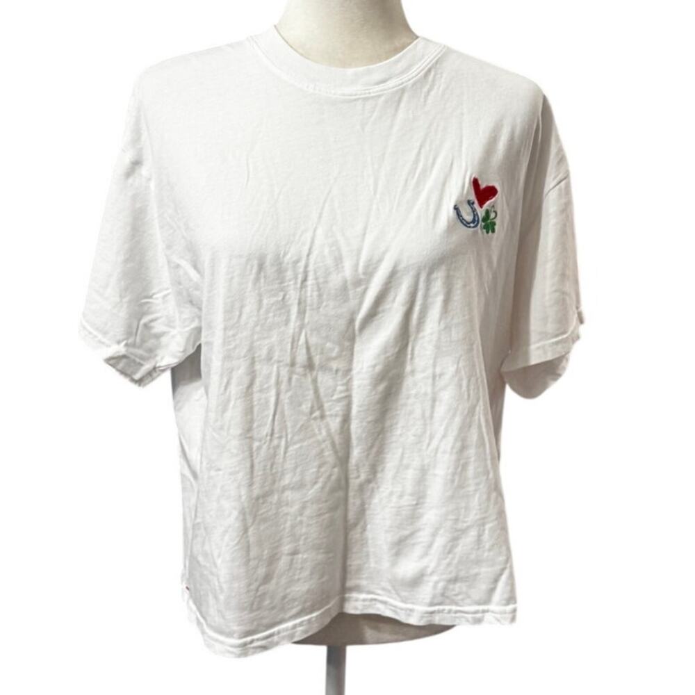 Xirena Lucky Charm Embroidered Cotton Tee White XS Made in USA
